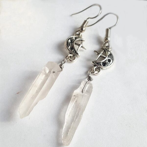 Transparent Quartz Moon Earrings - Image 4