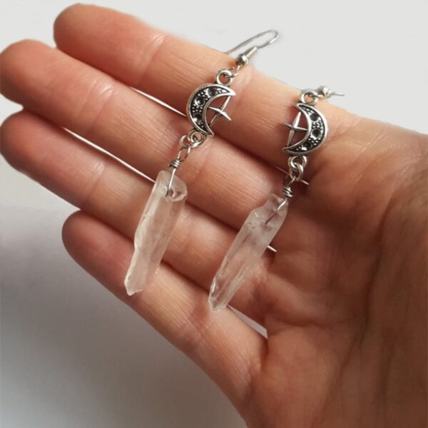 Transparent Quartz Moon Earrings - Image 3