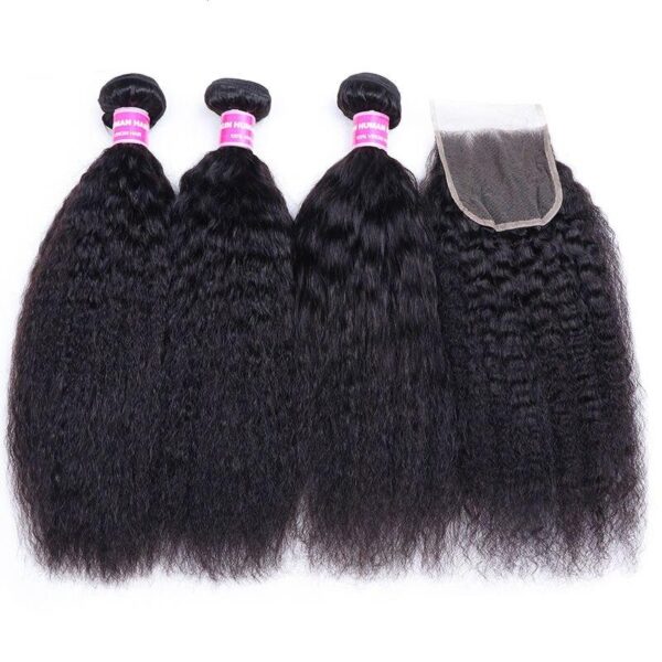 Brazilian Kinky Straight Human Hair Bundles with Closure - Image 4