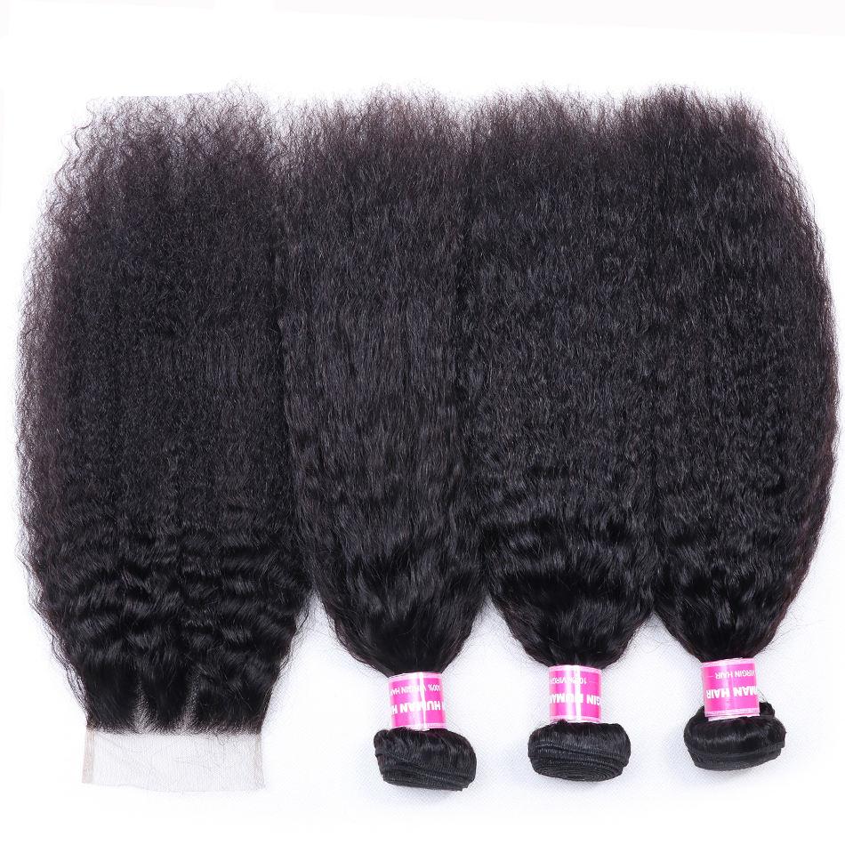 Brazilian Kinky Straight Human Hair Bundles with Closure