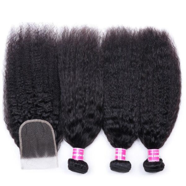 Brazilian Kinky Straight Human Hair Bundles with Closure - Image 5