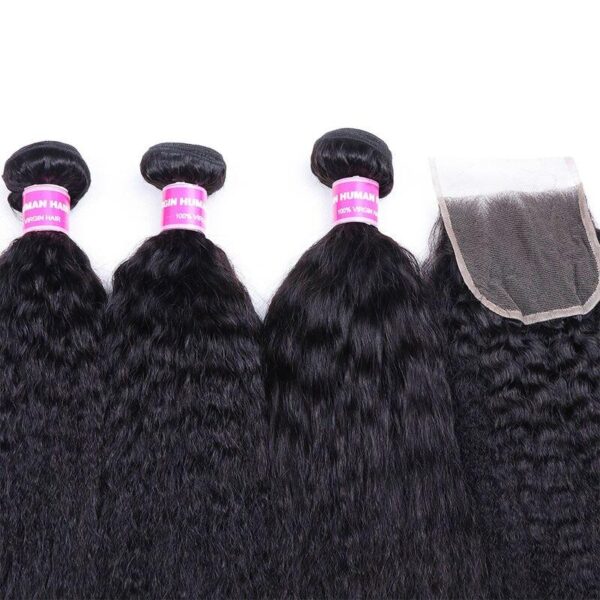 Brazilian Kinky Straight Human Hair Bundles with Closure - Image 6