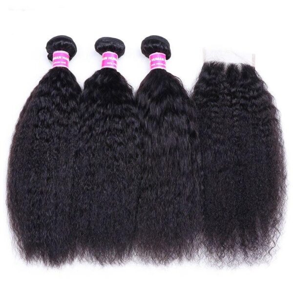 Brazilian Kinky Straight Human Hair Bundles with Closure