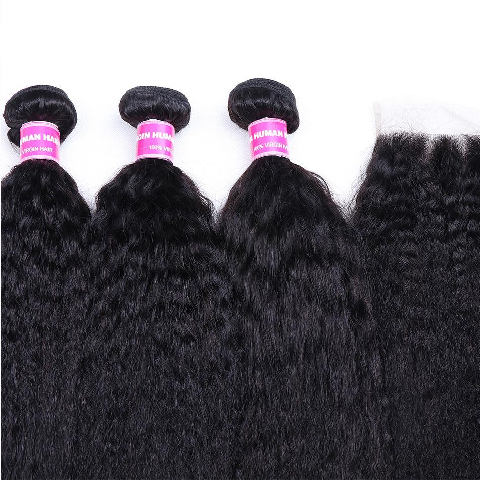 Brazilian Kinky Straight Human Hair Bundles with Closure