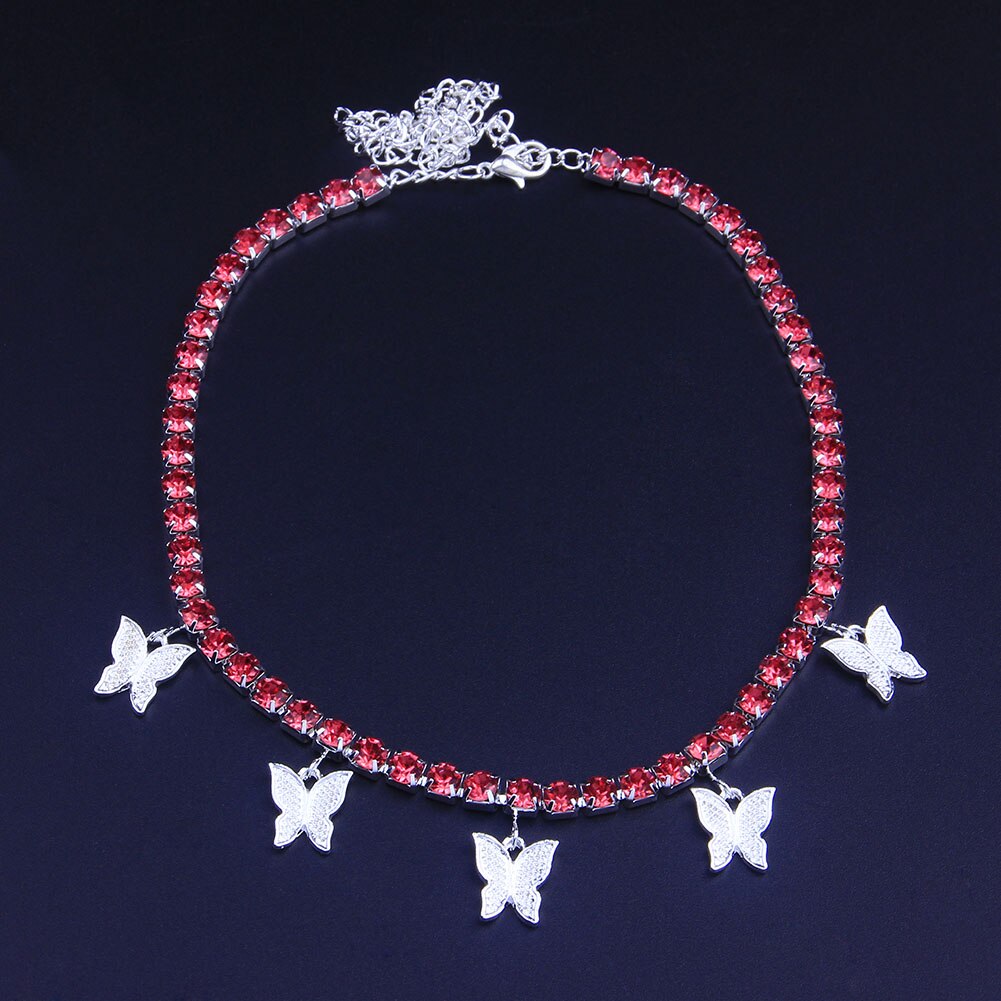 Women's Crystal Choker with Butterfly Pendants