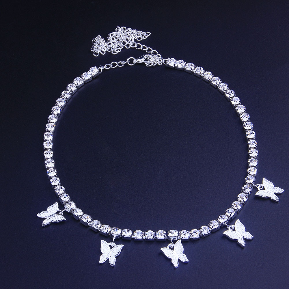 Women's Crystal Choker with Butterfly Pendants