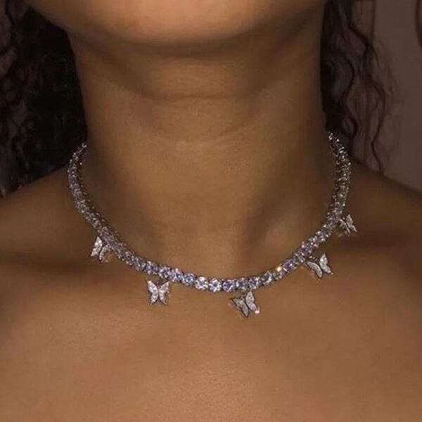 Women's Crystal Choker with Butterfly Pendants