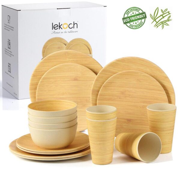 Bamboo Tableware 4/16 Pcs Set