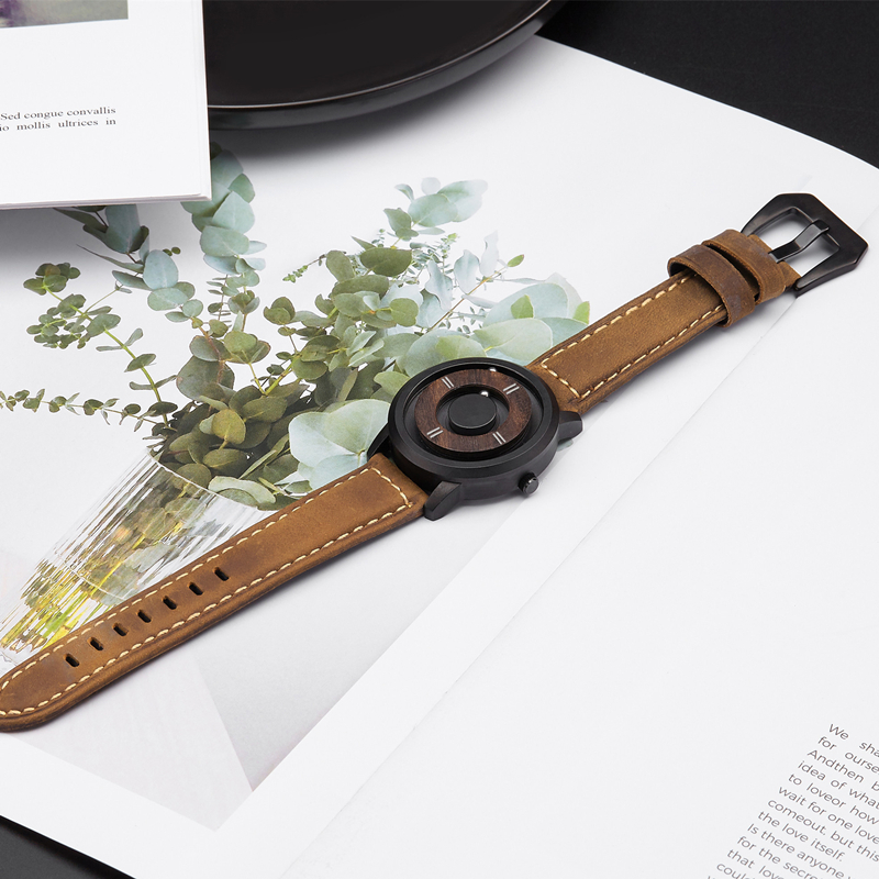 Men's Wooden Dial Watch with Leather Strap