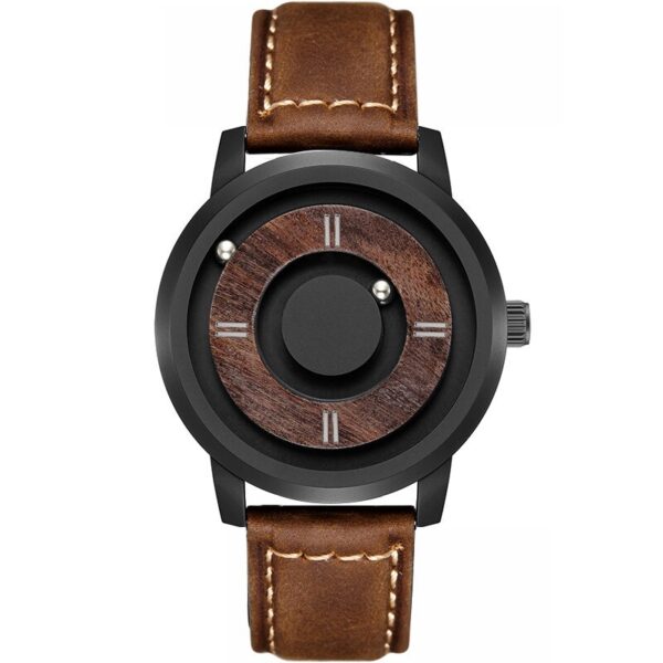 Men's Wooden Dial Watch with Leather Strap - Image 4