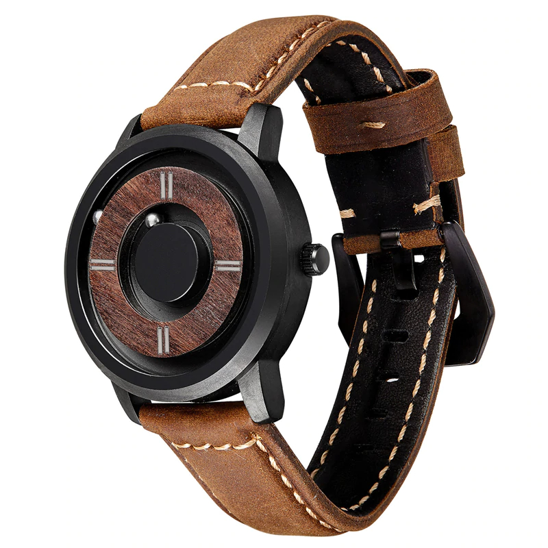 Men's Wooden Dial Watch with Leather Strap