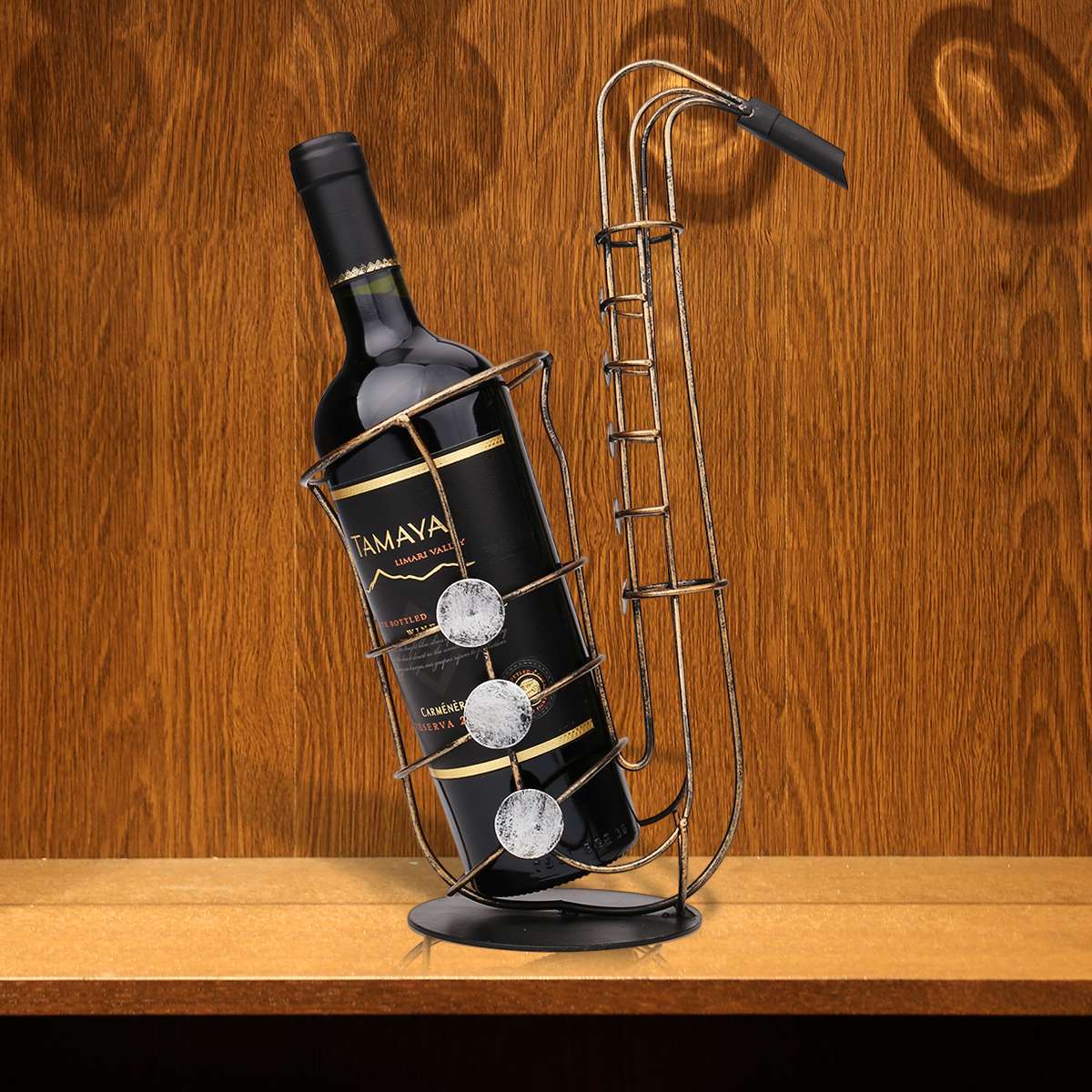 Metal Saxophone Shaped Bottle Holder