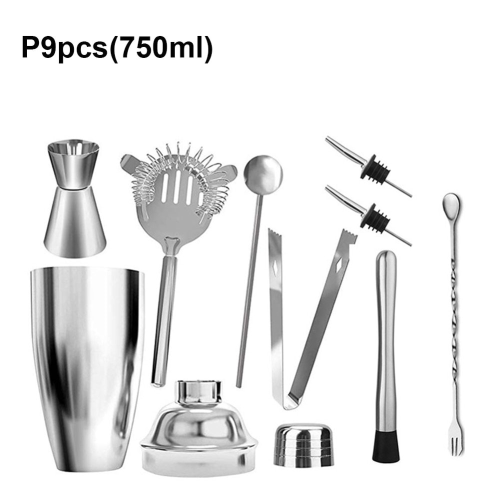 Stainless Steel Cocktail Shaker Mixer Set 9 Pcs