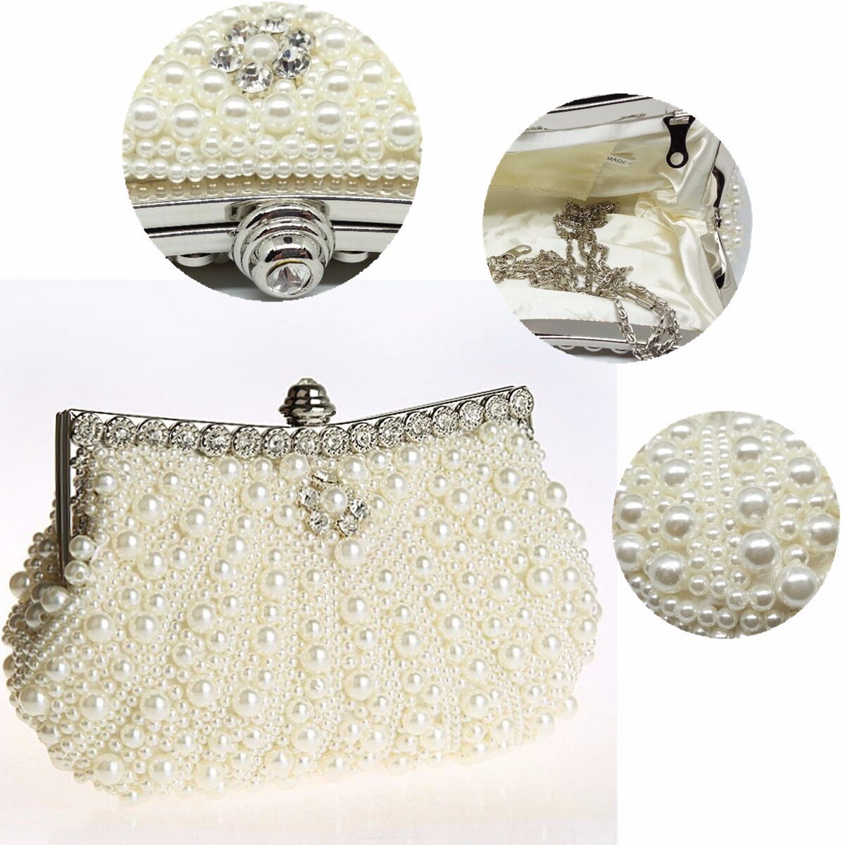 Luxury Pearls Decorated Evening Bag