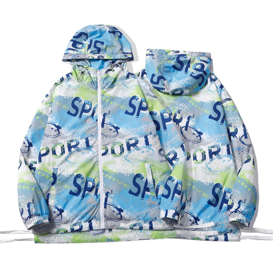 Graphic Print Sunscreen and Waterproof Windbreaker