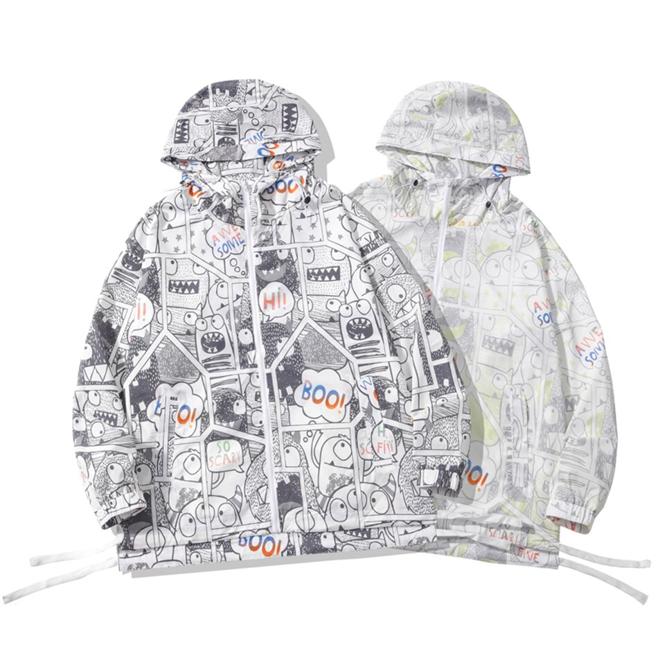 Graphic Print Sunscreen and Waterproof Windbreaker