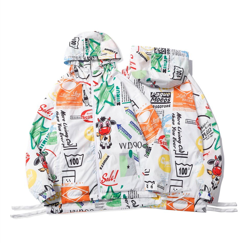 Graphic Print Sunscreen and Waterproof Windbreaker