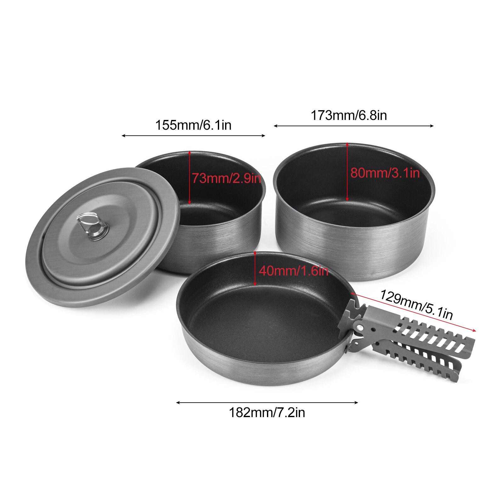 Hard Anodized Aluminum Camping Pans 5 Pcs Set