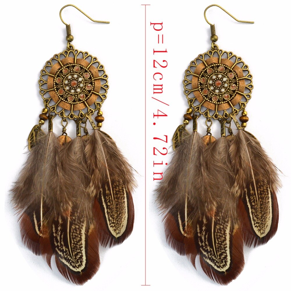 Women's Boho Brown Feather Earrings