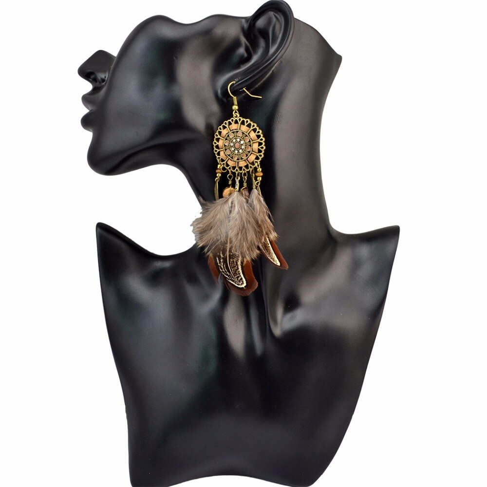 Women's Boho Brown Feather Earrings