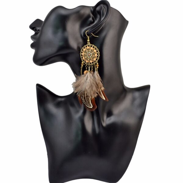 Women's Boho Brown Feather Earrings - Image 4