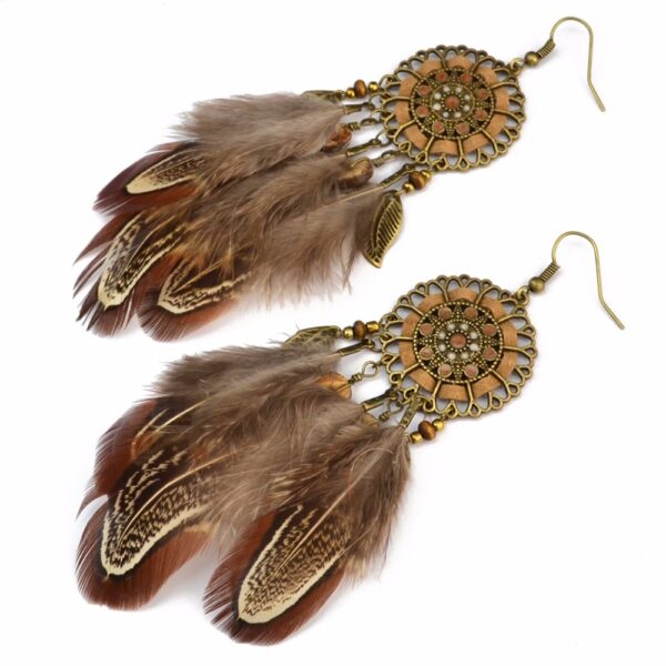 Women's Boho Brown Feather Earrings - Image 6