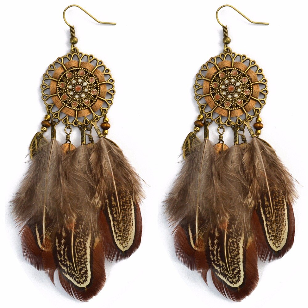 Women's Boho Brown Feather Earrings