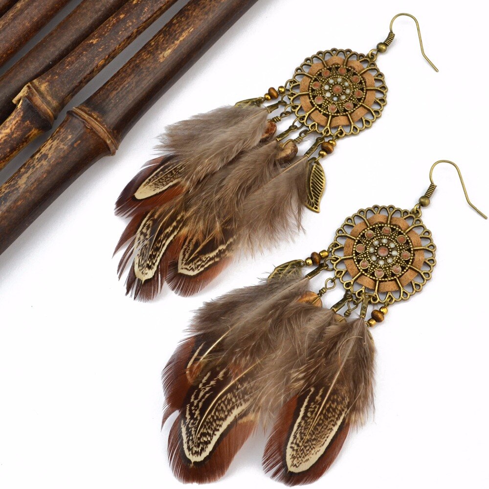 Women's Boho Brown Feather Earrings