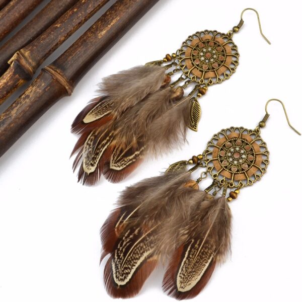 Women's Boho Brown Feather Earrings - Image 5