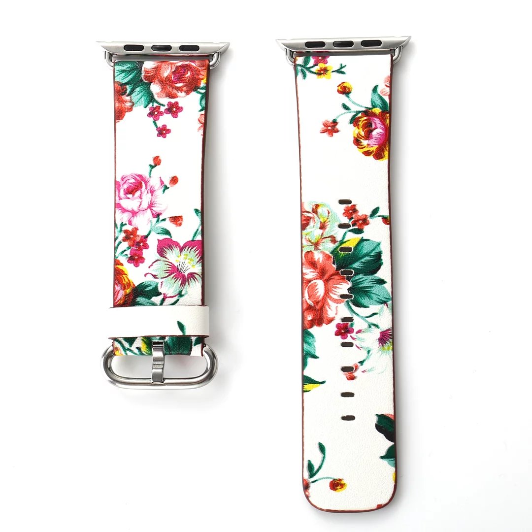 Floral Patterned PU Leather Band for Apple Watch