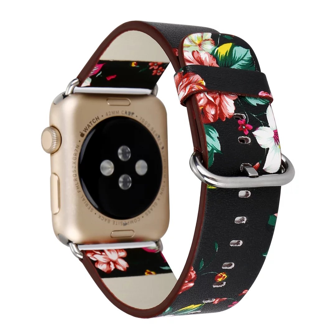 Floral Patterned PU Leather Band for Apple Watch