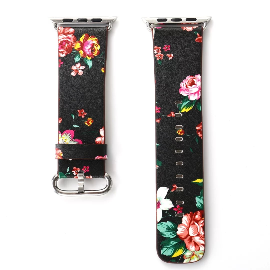 Floral Patterned PU Leather Band for Apple Watch