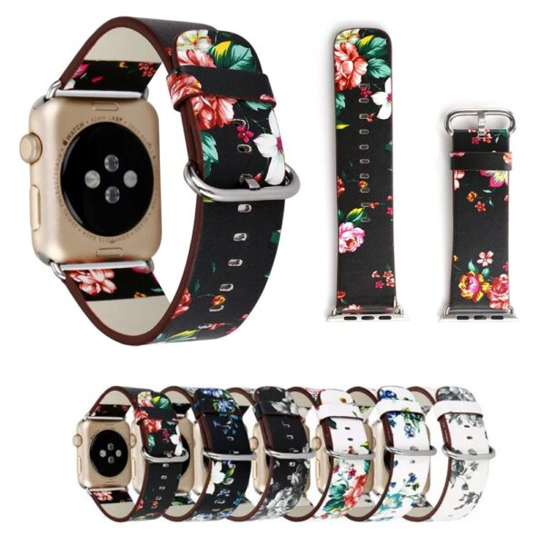 Floral Patterned PU Leather Band for Apple Watch