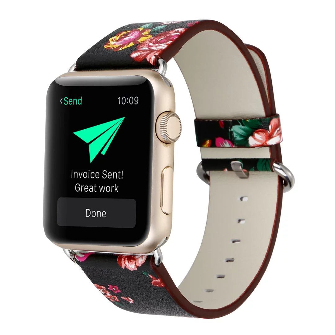 Floral Patterned PU Leather Band for Apple Watch