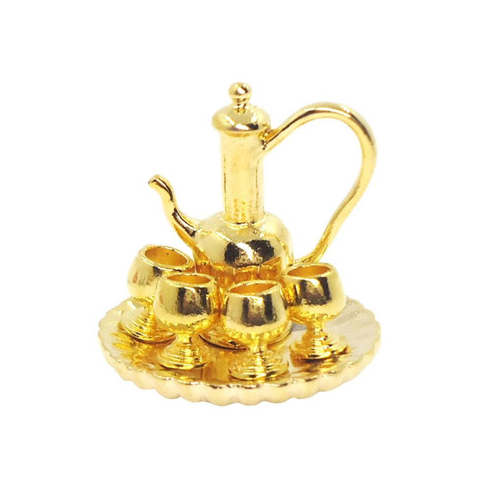 Miniature Silver/Golden Tea Set 6 pcs for Doll House