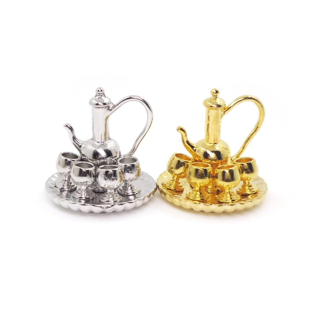 Miniature Silver/Golden Tea Set 6 pcs for Doll House