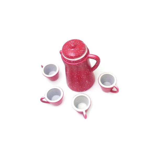 1/12 Doll House Miniature Porcelain Coffee Pot and Cups 5 pcs Set - Image 4