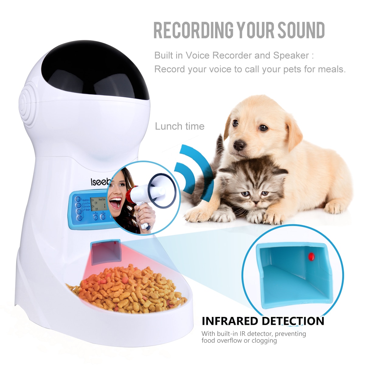 LCD Screen Automatic Pet Feeder with Voice Record