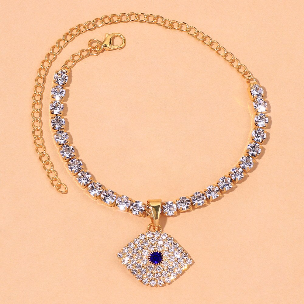 Bohemian Rhinestone Blue Evil Eye Anklet