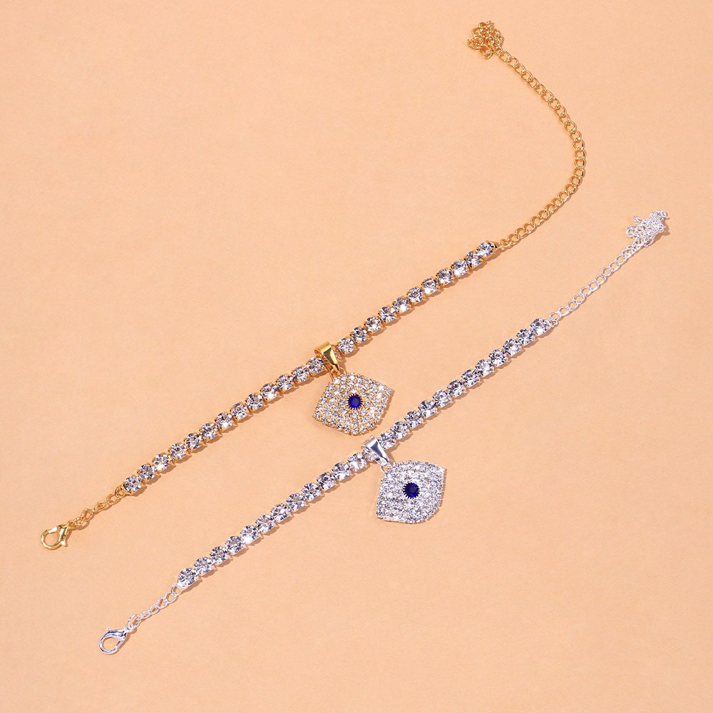 Bohemian Rhinestone Blue Evil Eye Anklet