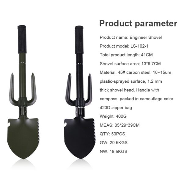 Multifunction Tactical Shovel with Case and Compass - Image 6