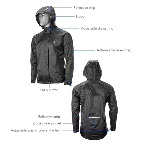 Men's Reflective Detail Black Waterproof Jacket - Image 4