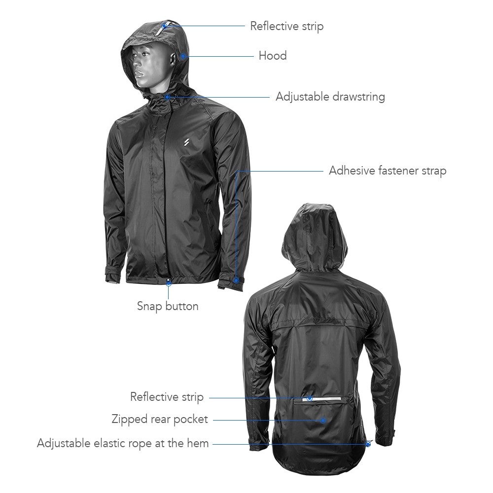 Men's Reflective Detail Black Waterproof Jacket