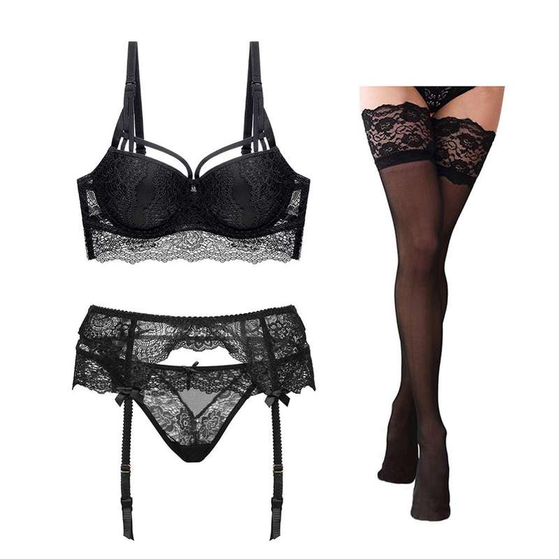 Sexy Black Women's Lingerie Set with Stockings