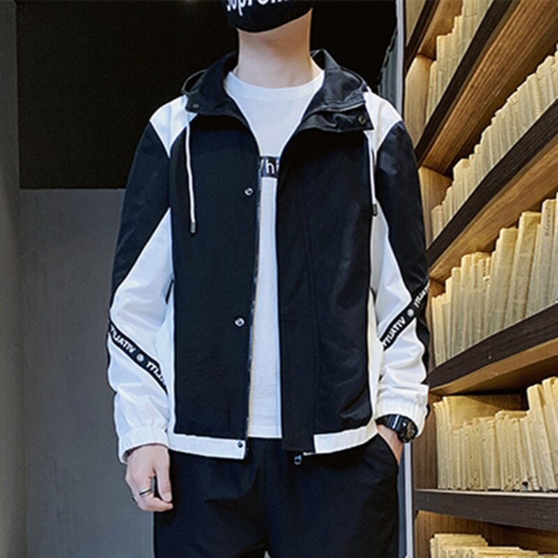 Men's Color Block Hooded Windbreaker