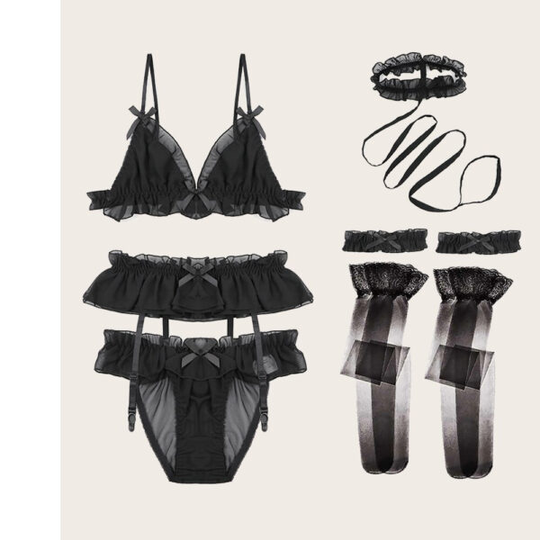 Ruffled Women's Lingerie Set in Black and White