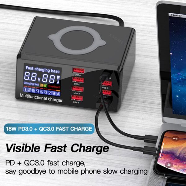 8 USB Ports and Wireless Charge Charging Station AU EU US UK Plug - Image 3