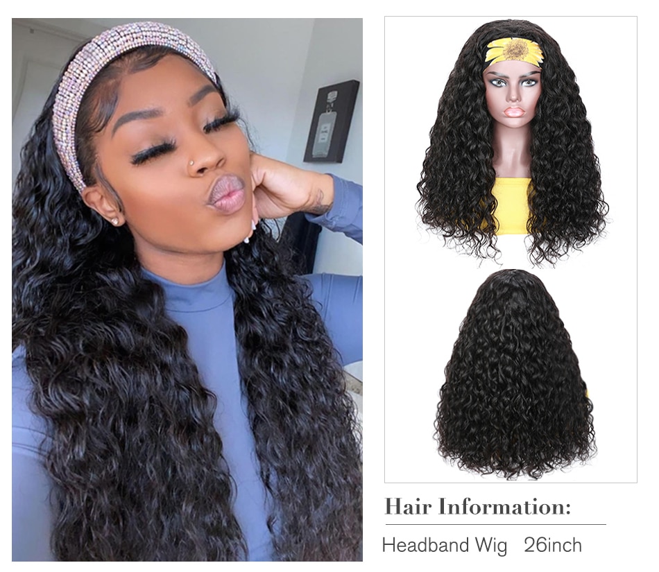 100% Human Hair Grip Headband Wig