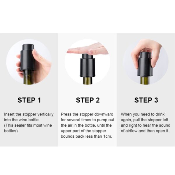 Black ABS Vacuum Wine Bottle Stopper Set 4 Pcs - Image 8