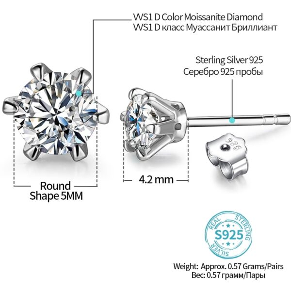 0.5 Carat Moissanite Gemstone Stud Earrings - Image 5